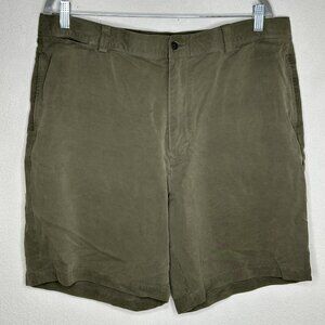 Tommy Bahama Shorts Mens 38 Green 100% Silk Flat Front Chino Casual Resort
